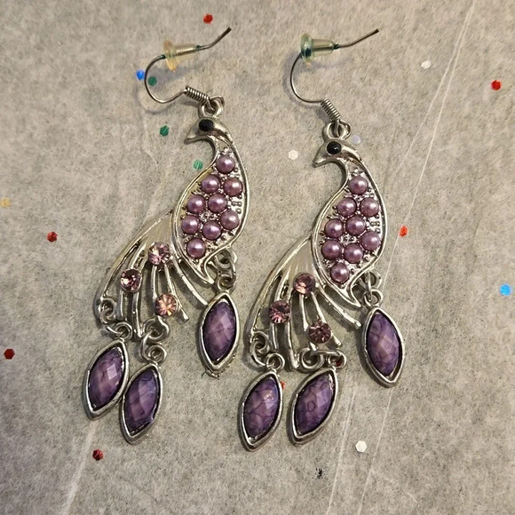 2-Pair Elegant Bohemian Waterdrop Dangle Earrings - Peacock and Tassels - Picture 2 of 5